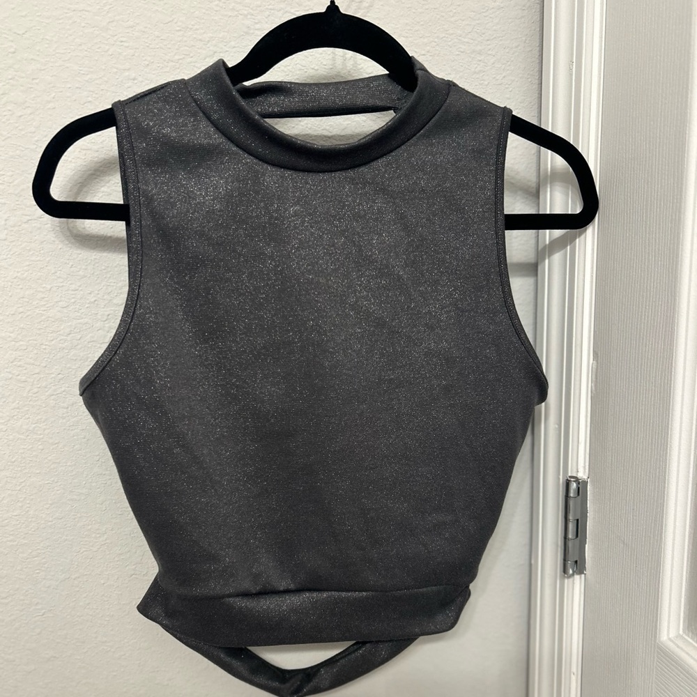 Grey sparkle open back top large used like new